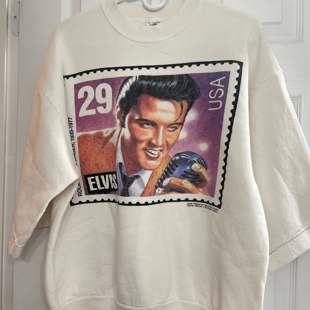 FRUIT of the Loom White Sweatshirt with ELVIS Design women’s Sz XL